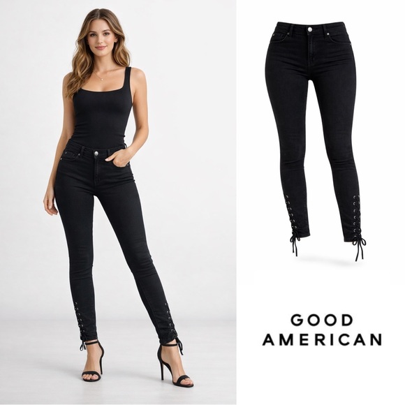 Good American Denim - 🔥FINAL SALE FREE SHIPPING!🔥 NEW Good American Good Legs Velvet Half Lace Up Jea